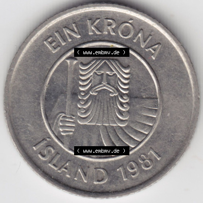 Münzen Island Eurovorläufer, Umlaufmünze vor Euroeinführung 1981-1987, 1 KR, Krone 1981 (1) Sammlung