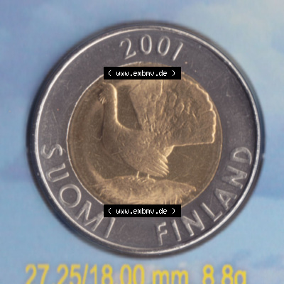 Münzen Finnland / SUOMI Eurovorläufer, Umlaufmünze vor Euroeinführung 2001, 10 Mark, Markkaa. Rückseite einer Münze aus... Sammlung