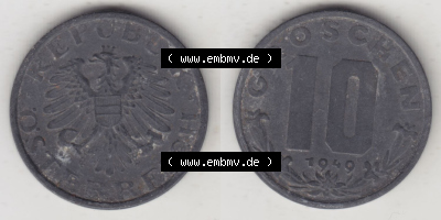 Münzen Österreich / Austria Eurovorläufer, Umlaufmünze vor Euroeinführung 1947-1949, 10 Groschen 1949 I. (3) Sammlung