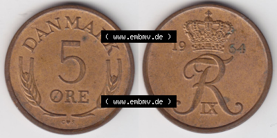 Münzen Dänemark / Danmark Eurovorläufer, Umlaufmünze vor Euroeinführung 1964, 5 Öre (3) Sammlung