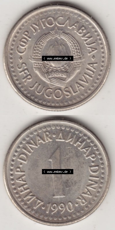 Münzen Jugoslawien (Land wurde 2003 aufgelöst), Umlaufmünze 1990-1991, 1 Dinar 1990 (4) Sammlung