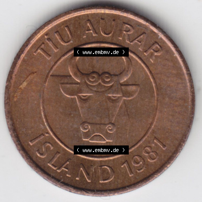 Münzen Island Eurovorläufer, Umlaufmünze vor Euroeinführung 1981-1981, 10 Tiu Aurar 1981 (1) Sammlung