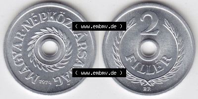 Münzen Ungarn / Magyarország Eurovorläufer, Umlaufmünze vor Euroeinführung 1950-1989 2 Filler 1974 (3) Sammlung