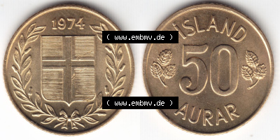 Münzen Island Eurovorläufer, Umlaufmünze vor Euroeinführung 1969-1974, 50 Aurar 1974 (3) Sammlung