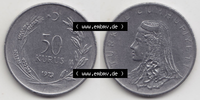 Münzen Türkei / Türkiye Eurovorläufer, Umlaufmünze vor Euroeinführung 1971-1979, 50 Kurus (3) Sammlung