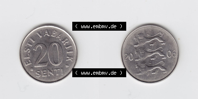 Münzen Estland Eurovorläufer, Umlaufmünze vor Euroeinführung 2006, 20 Senti (3) Sammlung