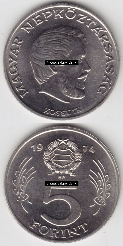 Münzen Ungarn / Magyarország Eurovorläufer, Umlaufmünze vor Euroeinführung 1971-1982, 5 Forint 1974 (4) Sammlung