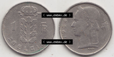 Münzen Belgien Eurovorläufer, Umlaufmünze vor Euroeinführung 1950-1988, 1 Francs-Franken 1964 Belgie (3) Sammlung