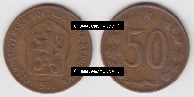 Münzen Tschechoslowakei (Land wurde 1992 aufgelöst), Umlaufmünze 1963-1971, 50 h, Heller, Haleru 1971 (3) Sammlung