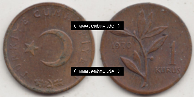 Münzen Türkei / Türkiye Eurovorläufer, Umlaufmünze vor Euroeinführung 1963-1974, 1 Kurus 1970 (3) Sammlung