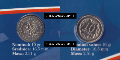 Münzen Polen / Polska Eurovorläufer, Umlaufmünze vor Euroeinführung 2004, 10 Groszy (3) Sammlung