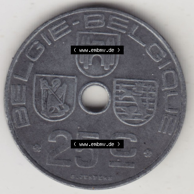 Münzen Belgien Eurovorläufer, Umlaufmünze vor Euroeinführung 1942-1946, 25 Centimes 1944 Belgie - Belgique (1) Sammlung