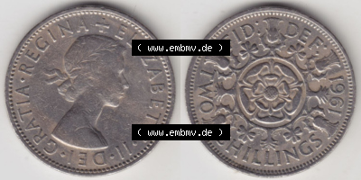 Münzen Großbritannien Eurovorläufer, Umlaufmünze vor Euroeinführung 1954-1970, 2 Schilling-Florin (3) Sammlung