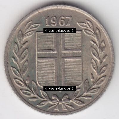 Münzen Island Eurovorläufer, Umlaufmünze vor Euroeinführung 1946-1967, 25 Aurar 1967 (1) Sammlung