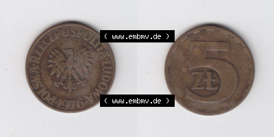 Münzen Polen / Polska Eurovorläufer, Umlaufmünze vor Euroeinführung 1975-1985, 5 Zlotych 1976 (3) Sammlung