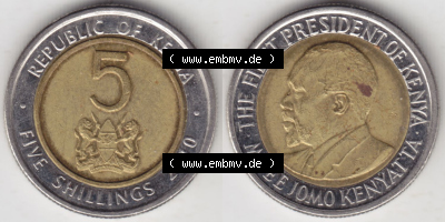 Münzen aus Afrika Kenia / Kenya Umlaufmünze 2010-2010, 5 Schilling - Shillings 2010 (3) Sammlung