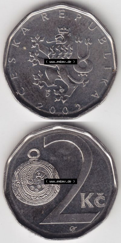 Münzen Tschechische Republik / Tschechin Eurovorläufer, Umlaufmünze vor Euroeinführung 1993-2013, 2 Kc, 2 Kronen 2002 (4) Sammlung