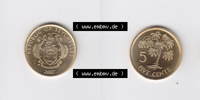 Münzen aus Afrika Seychellen / Seychelles Umlaufmünze 2007-2012, 5 Cent, Five Cents 2007 (3) Sammlung