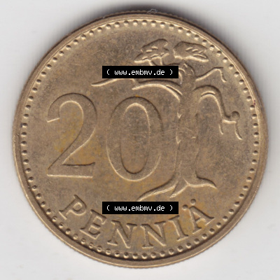 Münzen Finnland / SUOMI Eurovorläufer, Umlaufmünze vor Euroeinführung 1963-1990, 20 Penniä. Vorderseite einer Münze aus... Sammlung