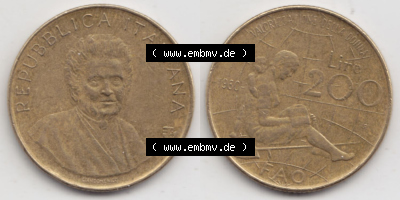 Münzen Italien / Italia Eurovorläufer, Umlaufmünze vor Euroeinführung 1980-1980, 200 Lire FAO - Internationales Jahr der Frau... Sammlung