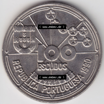 Münzen Portugal Eurovorläufer, Sondermünze vor Euroeinführung 1990-1990, 100 Escudos, Atlantido 1455-1485, Astronomica (1) Sammlung