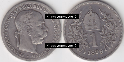 Münzen Österreich / Austria Eurovorläufer, Umlaufmünze vor Euroeinführung 1892-1907, 1 Krone Franz Joseph I. 1899 (3) Sammlung