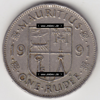 Münzen aus Afrika Mauritius Umlaufmünze 1987-2010, 1 Rupie, 1 Rupee 1991 (1) Sammlung