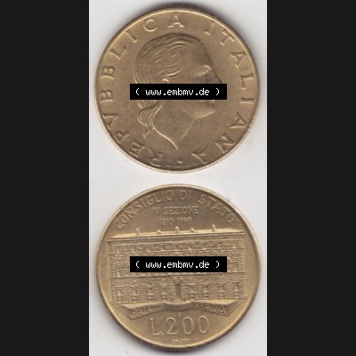 Münzen Italien / Italia Eurovorläufer, Umlaufmünze vor Euroeinführung 1990-1990, 200 Lire Gründung von Staatsrat (4) Sammlung