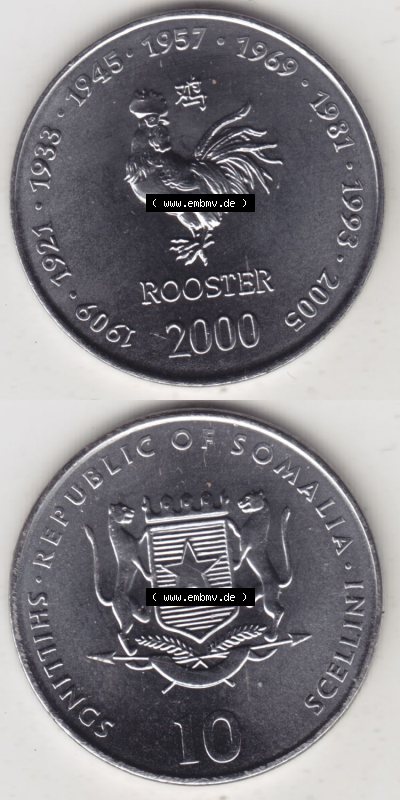 Münzen aus Afrika Somalia, Republik Umlaufmünze 2000-2000, 1 Schilling / Shilling / Scellini Lunar / Chinesische Tierkreiszeichen... Sammlung