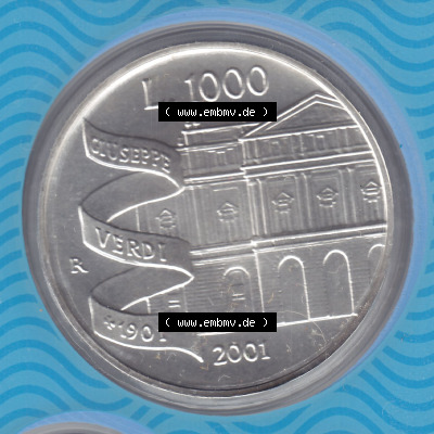 Münzen Italien / Italia Eurovorläufer, Umlaufmünze vor Euroeinführung 2001-2001, 1000 Lira-Lire Silbermünze (1) Sammlung