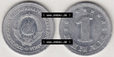 Münzen Jugoslawien (Land wurde 2003 aufgelöst), Umlaufmünze 1963-1963, 1 Dinar 1963 (3) Sammlung