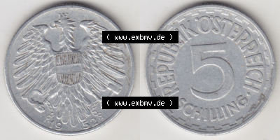 Münzen Österreich / Austria Eurovorläufer, Umlaufmünze vor Euroeinführung 1952-1957, 5 Schilling 1952 II. (3) Sammlung