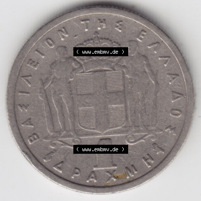 Münzen Griechenland Eurovorläufer, Umlaufmünze vor Euroeinführung 1959, 1 Apaxmai, Drachme. Vorderseite einer Münze aus Griechenland... Sammlung