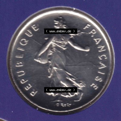 Münzen Frankreich Eurovorläufer, Umlaufmünze vor Euroeinführung 2000, 2 Francs. Rückseite einer Münze aus Europa als Digitales Bild / Bildmaterial zum... Sammlung