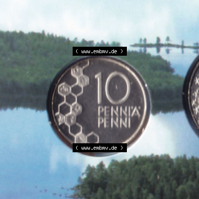 Münzen Finnland / SUOMI Eurovorläufer, Umlaufmünze vor Euroeinführung 2001, 10 Penni, Penniä. Vorderseite einer Münze aus... Sammlung