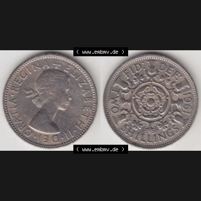 Münzen Großbritannien Eurovorläufer, Umlaufmünze vor Euroeinführung 1954-1970, 2 Schilling-Florin (3) Sammlung