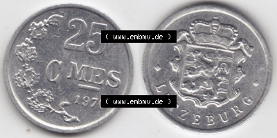 Münzen Luxemburg / Lëtzebuerg Eurovorläufer, Umlaufmünze vor Euroeinführung 1954-1972, 25 Centimes - C-MES 1970 II. (3) Sammlung