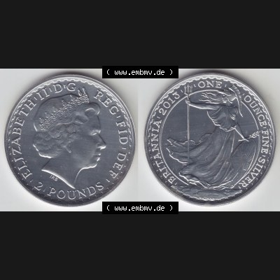 Münzen Großbritannien Eurovorläufer, Umlaufmünze vor Euroeinführung 2013-2013, 2 Pfund - Pounds Britannia Silber-Münze (3) Sammlung