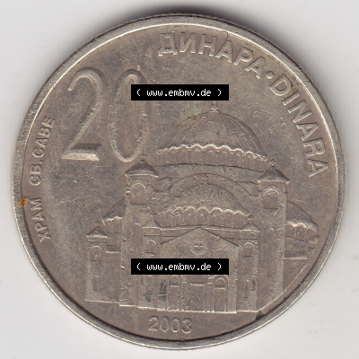 Münzen Serbien Eurovorläufer, Umlaufmünze vor Euroeinführung 2003-2003, 20 Dinar 2003 (2) Sammlung