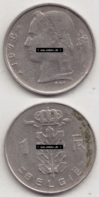 Münzen Belgien Eurovorläufer, Umlaufmünze vor Euroeinführung 1950-1988, 1 Francs-Franken 1975 Belgie (4) Sammlung