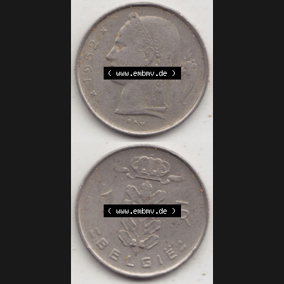 Münzen Belgien Eurovorläufer, Umlaufmünze vor Euroeinführung 1950-1988, 1 Francs-Franken 1952 Belgie (4) Sammlung