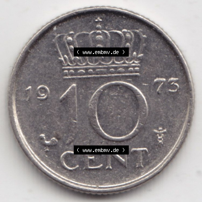 Münzen Niederlande / Netherlands Eurovorläufer, Umlaufmünze vor Euroeinführung 1950-1980, 10 Cent 1973 (1) Sammlung