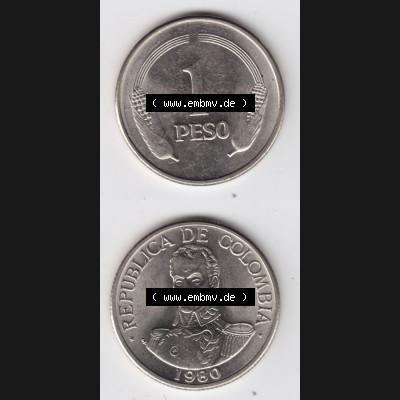 Münzen aus Amerika Kolumbien / Columbia Umlaufmünze 1980, 1 Peso (4) Sammlung