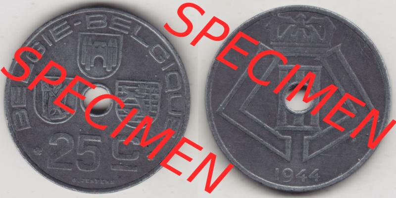 Münzen Belgien Eurovorläufer, Umlaufmünze vor Euroeinführung 1942-1946, 25 Centimes 1944 Belgie - Belgique (3) Sammlung