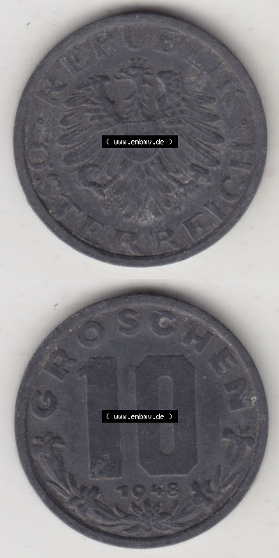 Münzen Österreich / Austria Eurovorläufer, Umlaufmünze vor Euroeinführung 1947-1949, 10 Groschen 1948 I. (4) Sammlung