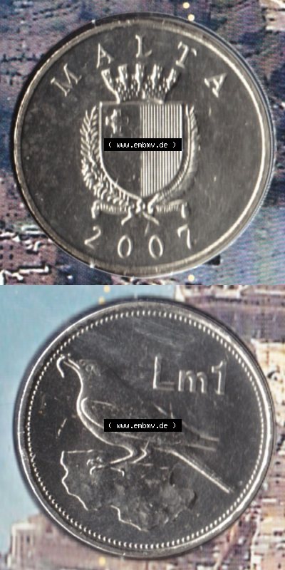 Münzen Malta / Melita Eurovorläufer, Umlaufmünze vor Euroeinführung 1991-2007, 1 Lira, Lm 2007 (4) Sammlung