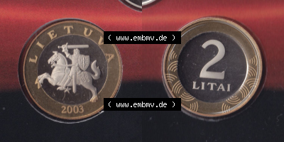 Münzen Litauen Eurovorläufer, Umlaufmünze vor Euroeinführung 1998-2014, 2 Litai 2003 (3) Sammlung