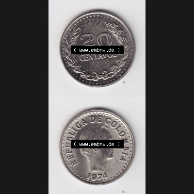 Münzen aus Amerika Kolumbien / Columbia Umlaufmünze 1974, 20 Centavos (4) Sammlung