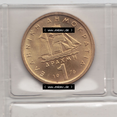 Münzen Griechenland Eurovorläufer, Umlaufmünze vor Euroeinführung 1976, 1 Drachme. Vorderseite einer Münze aus Griechenland... Sammlung