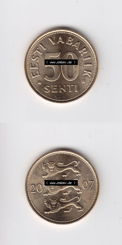Münzen Estland Eurovorläufer, Umlaufmünze vor Euroeinführung 2007, 50 Senti (4) Sammlung